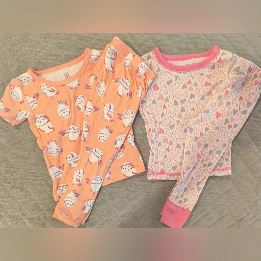 2T Kids Pajamas Set - Owl and Heart Print